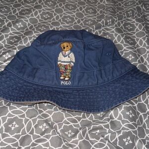Kids Polo Blue Bucket Hat with Bear Embroidery